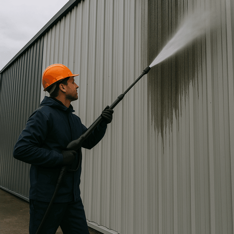 Nettoyage de graffitis sur bardage métallique avec jet contrôlé