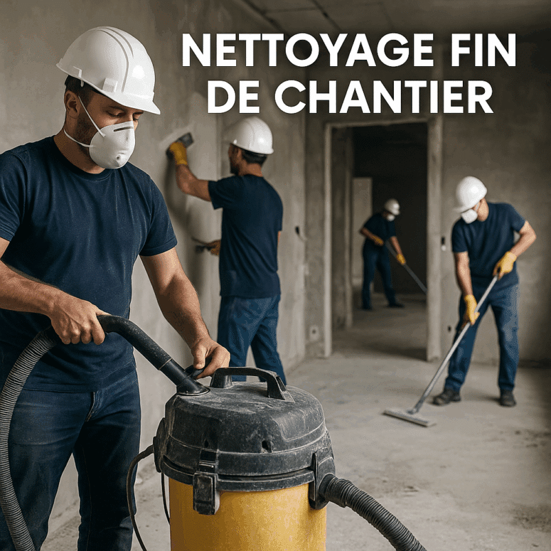 Agent en train d’aspirer la poussière lors d’un nettoyage fin de chantier professionnel