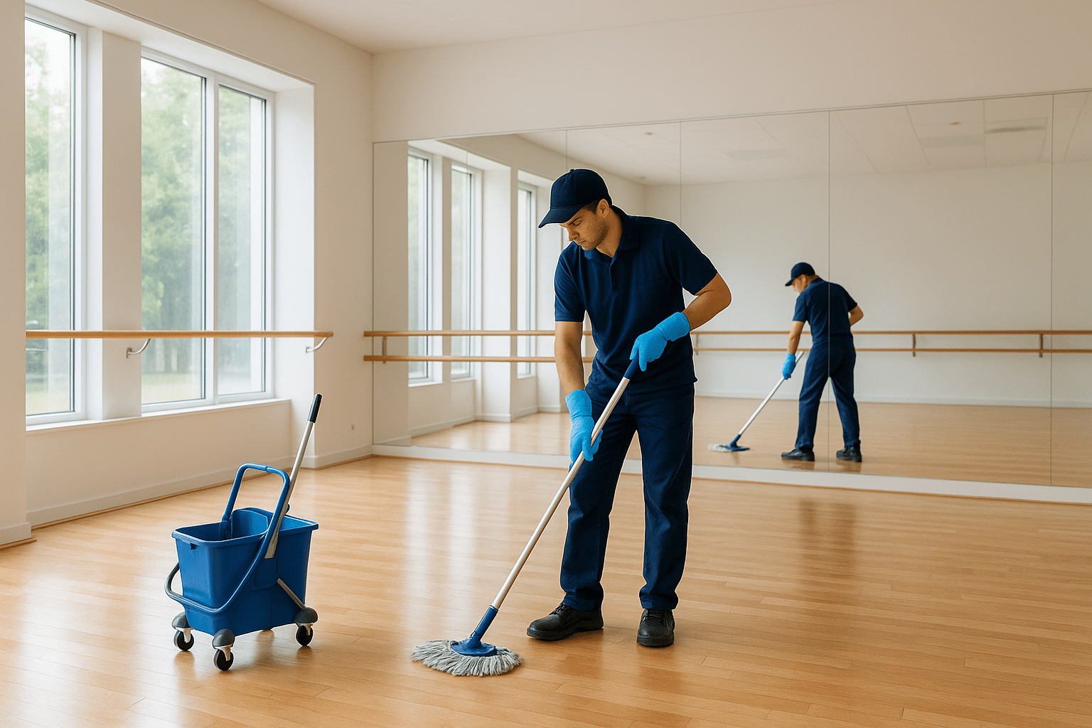 Nettoyage de salles de sport et studios de danse à Paris – parquet et miroirs entretenus par OptimusClean