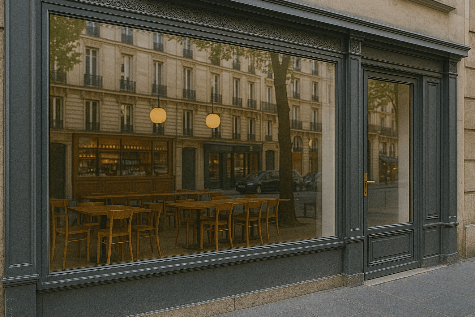 Vitrine parisienne après nettoyage vitres commerciales professionnel OptimusClean.