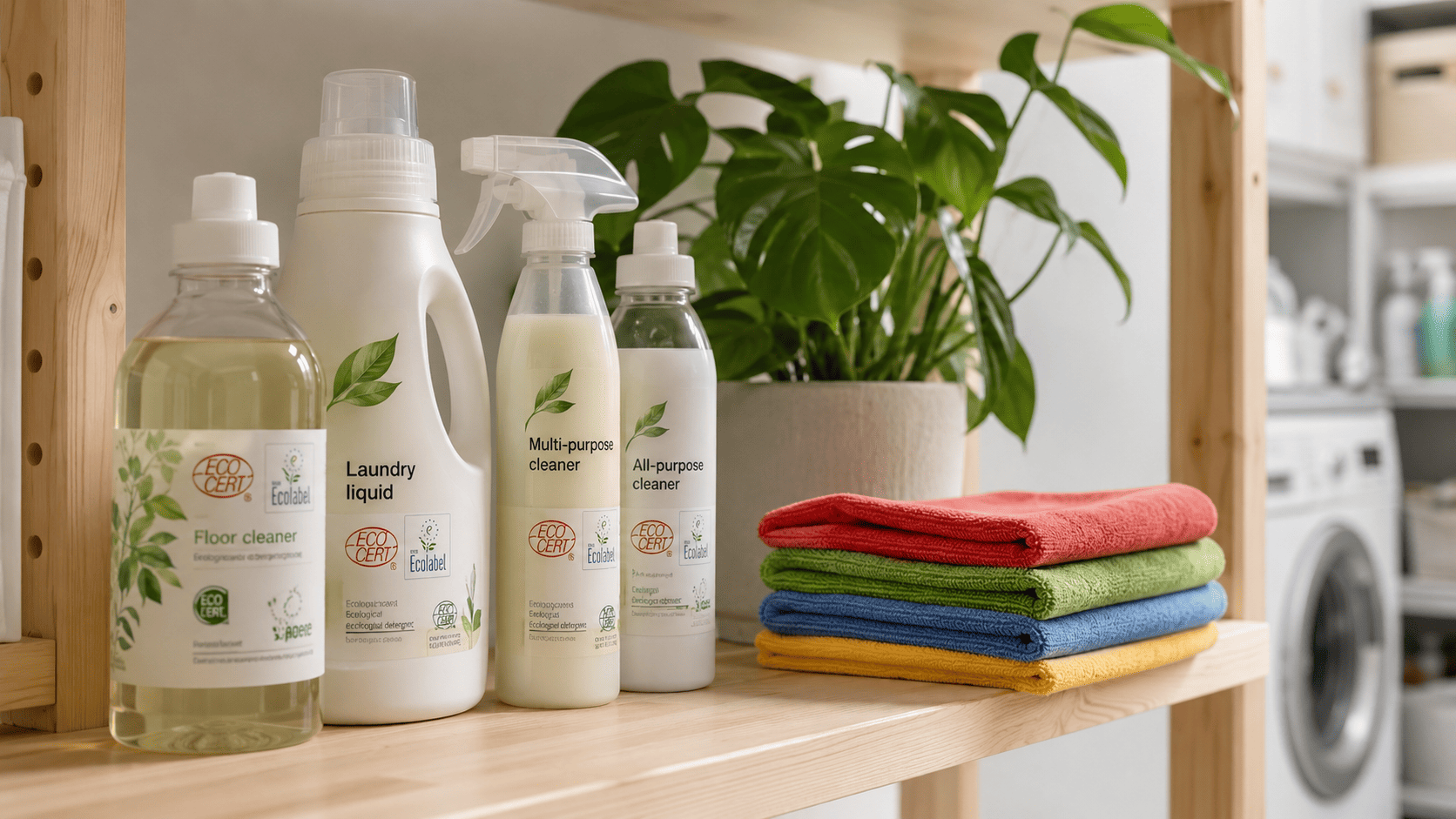 Produits écologiques Ecocert et Ecolabel utilisés par OptimusClean Produits de nettoyage écologiques Ecocert et Ecolabel avec microfibres colorées