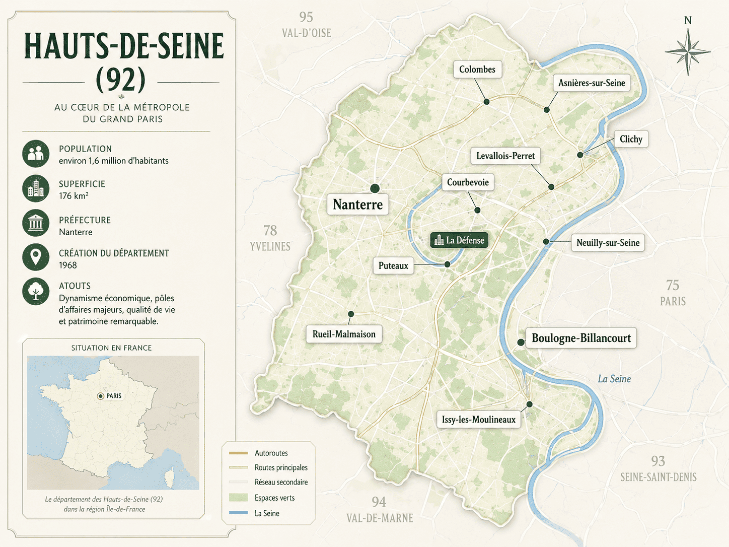 Entreprise de nettoyage Hauts-de-Seine avec carte des villes desservies dans le département 92