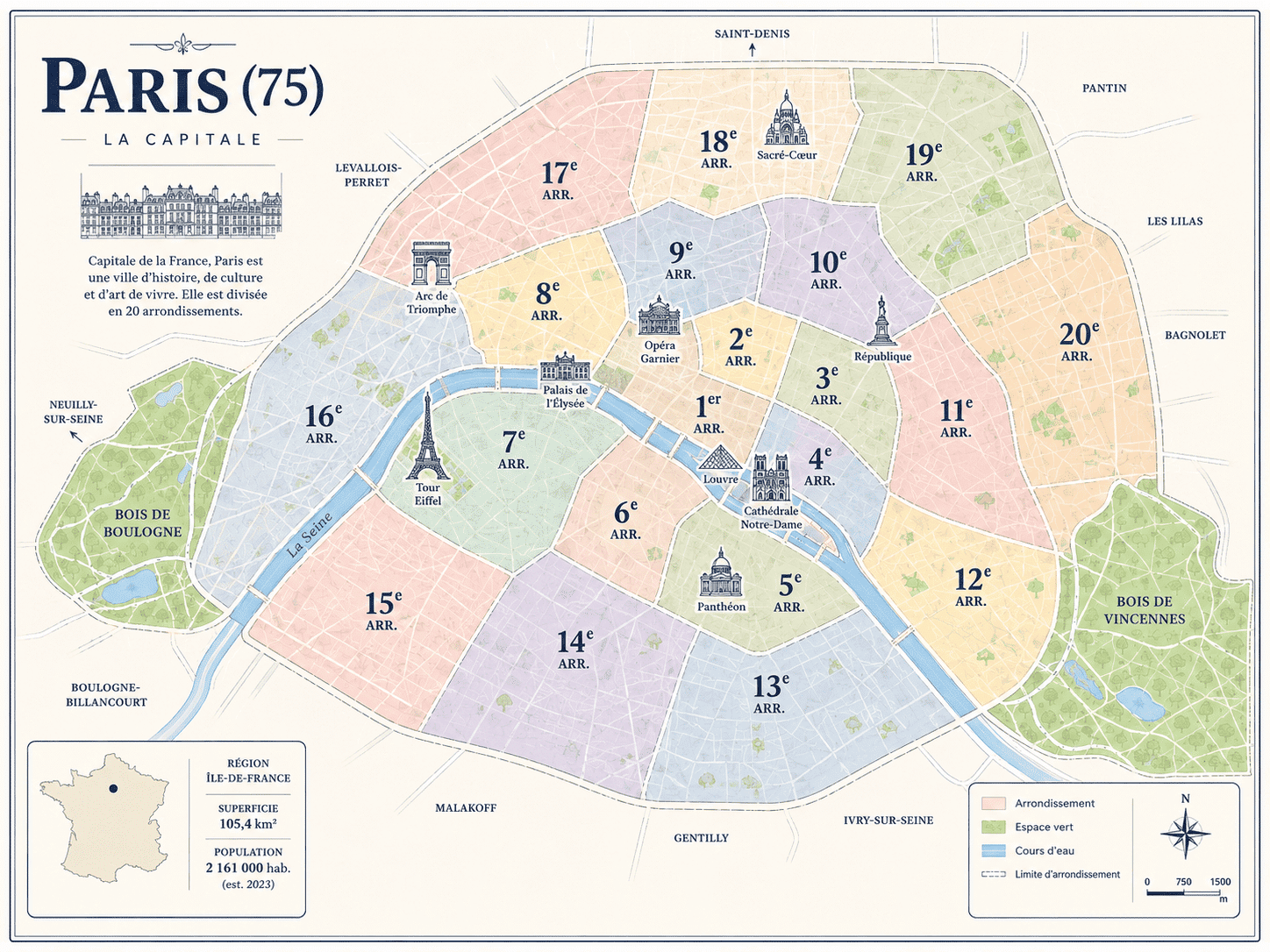 Entreprise de nettoyage Paris avec carte des arrondissements desservis du 75001 au 75020