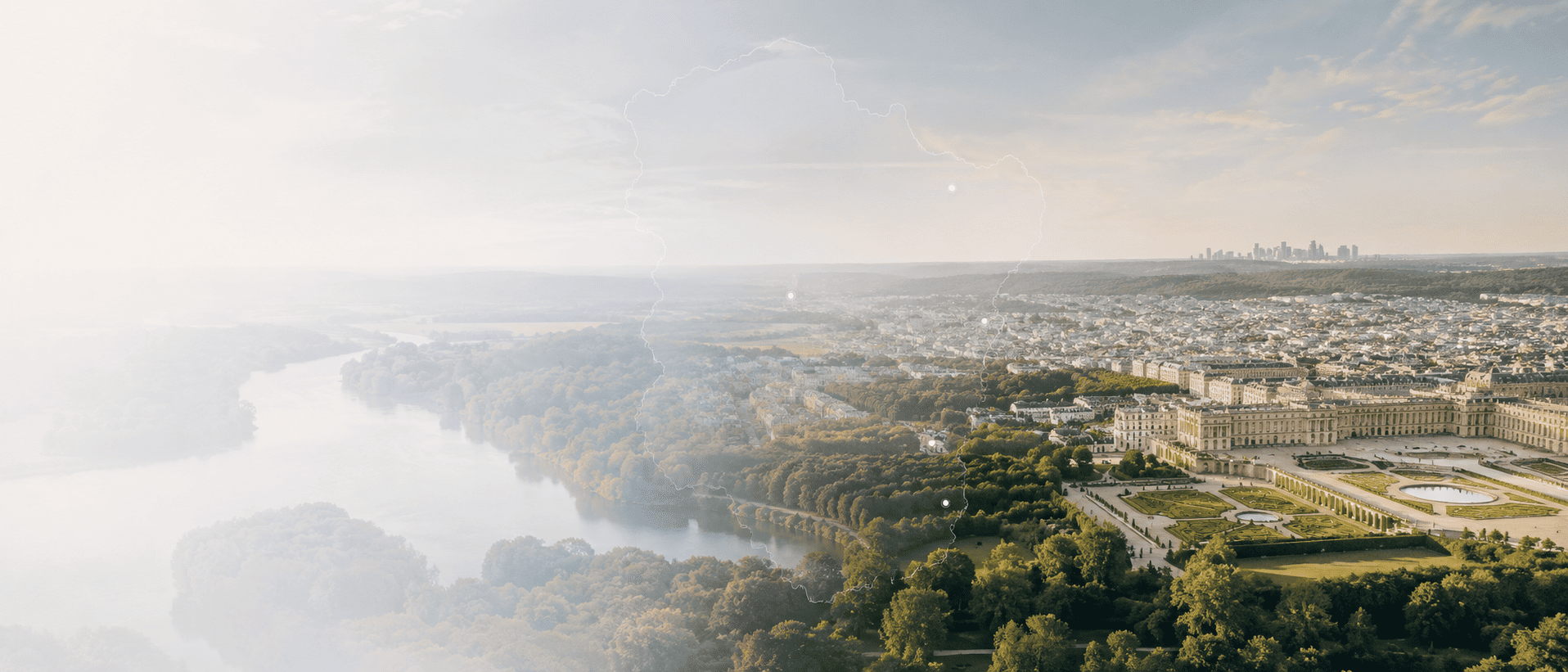 Entreprise de nettoyage Yvelines. Vue panoramique des Yvelines 78 avec Versailles et repères géographiques pour illustrer une entreprise de nettoyage locale